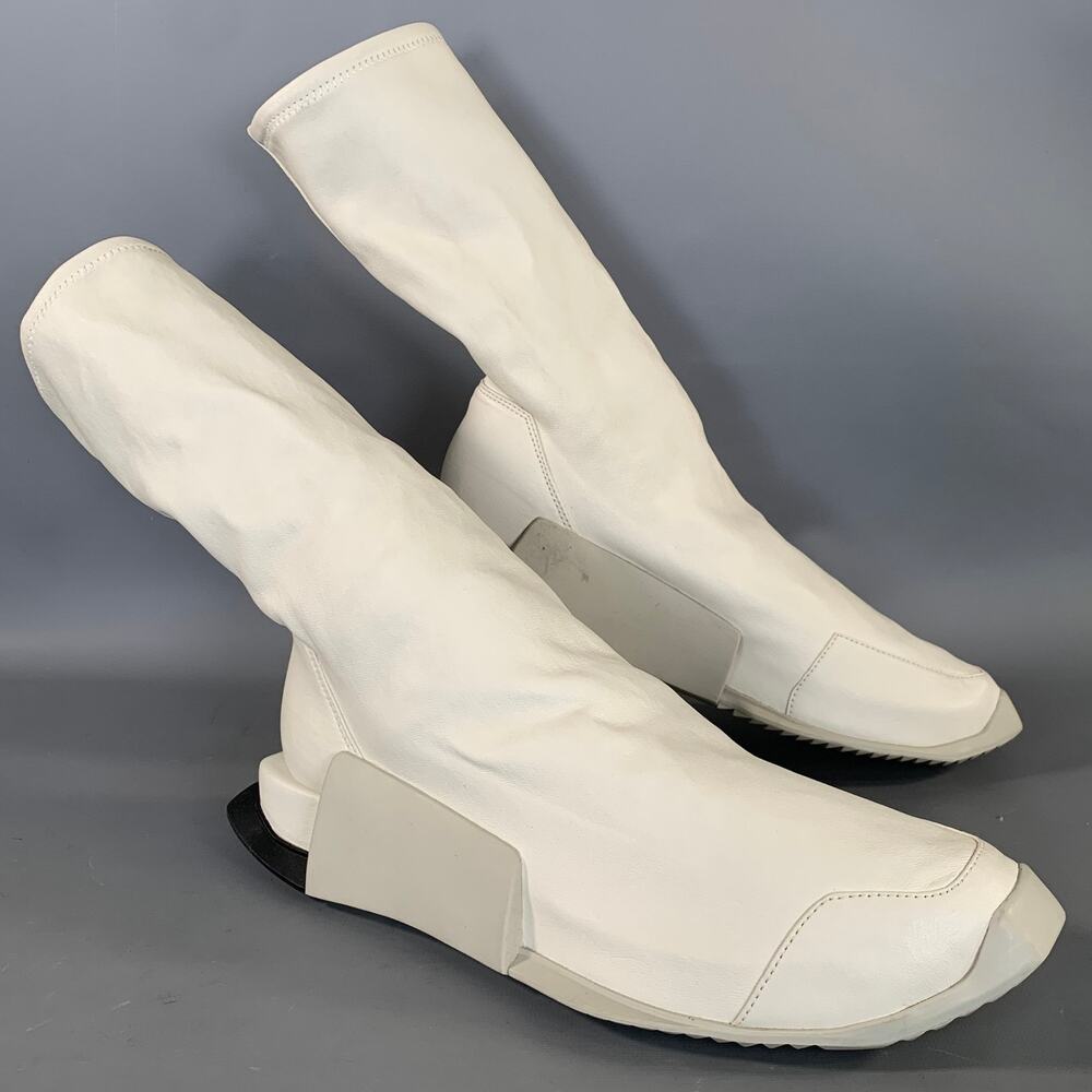 RICK OWENS Size 9 White Off White Leather Pull On Boots